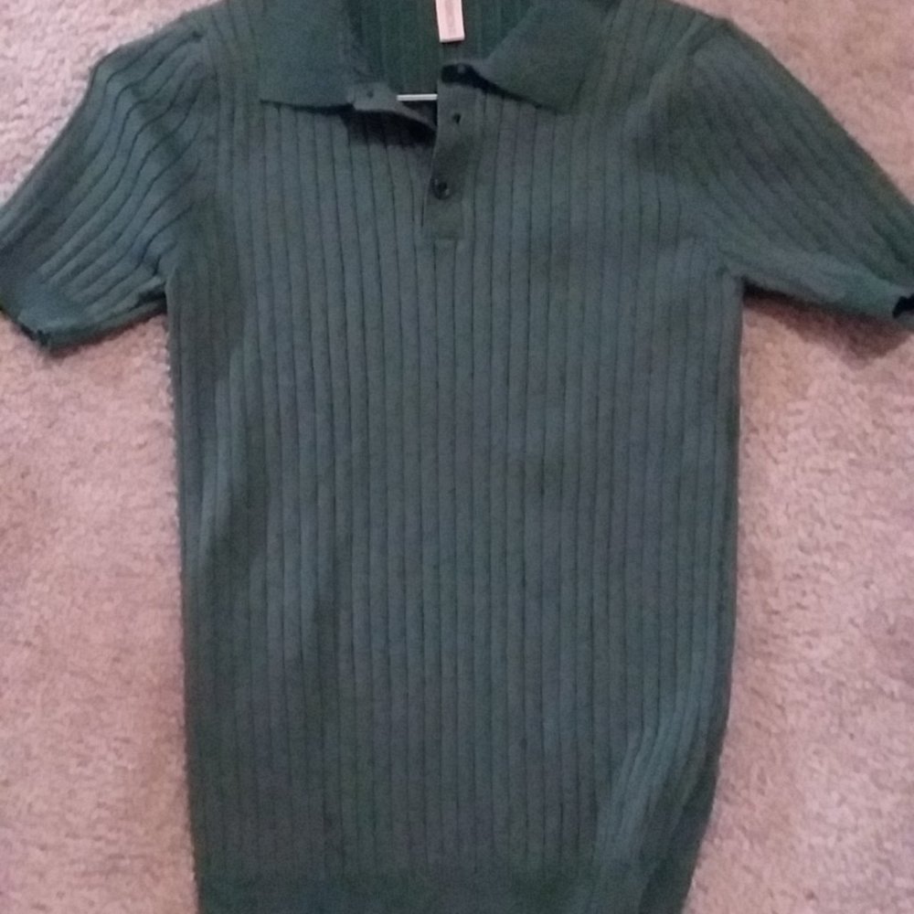 Nightbell - Short-Sleeve Ribbed Polo Knit Top [Dark Green] (Mens)